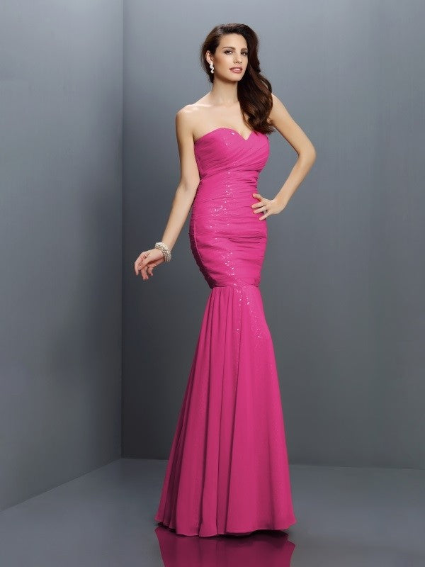 Mermaid Gorgeous Sweetheart Pleats Sleeveless Long Chiffon Bridesmaid Dresses