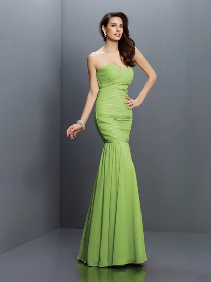 Mermaid Gorgeous Sweetheart Pleats Sleeveless Long Chiffon Bridesmaid Dresses