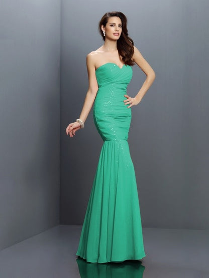 Mermaid Gorgeous Sweetheart Pleats Sleeveless Long Chiffon Bridesmaid Dresses