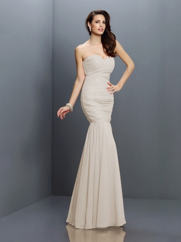 Mermaid Gorgeous Sweetheart Pleats Sleeveless Long Chiffon Bridesmaid Dresses