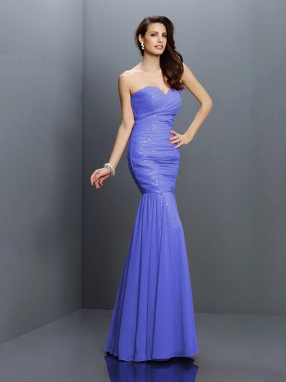 Mermaid Gorgeous Sweetheart Pleats Sleeveless Long Chiffon Bridesmaid Dresses