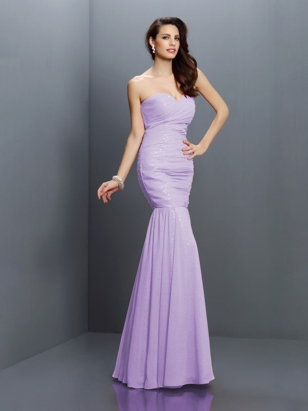 Mermaid Gorgeous Sweetheart Pleats Sleeveless Long Chiffon Bridesmaid Dresses