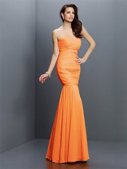 Mermaid Gorgeous Sweetheart Pleats Sleeveless Long Chiffon Bridesmaid Dresses