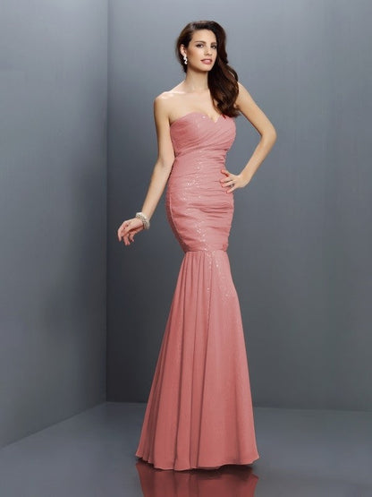 Mermaid Gorgeous Sweetheart Pleats Sleeveless Long Chiffon Bridesmaid Dresses