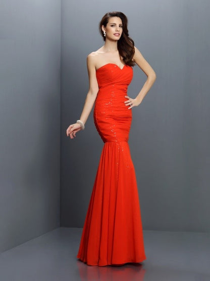 Mermaid Gorgeous Sweetheart Pleats Sleeveless Long Chiffon Bridesmaid Dresses