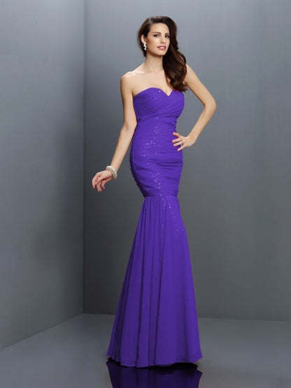 Mermaid Gorgeous Sweetheart Pleats Sleeveless Long Chiffon Bridesmaid Dresses