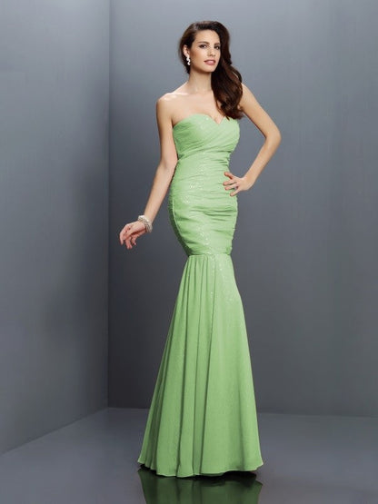 Mermaid Gorgeous Sweetheart Pleats Sleeveless Long Chiffon Bridesmaid Dresses