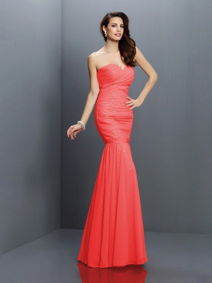 Mermaid Gorgeous Sweetheart Pleats Sleeveless Long Chiffon Bridesmaid Dresses