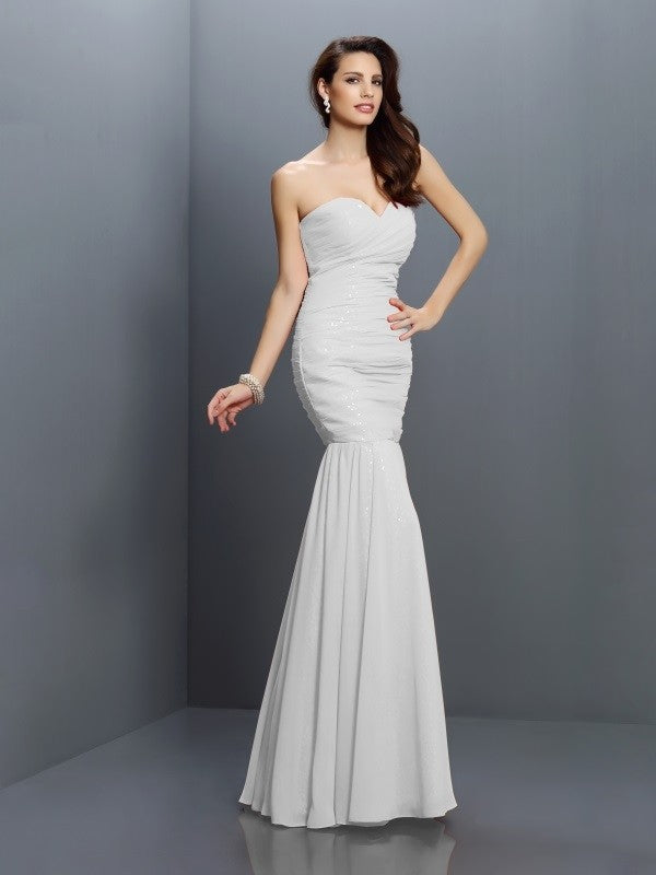 Mermaid Gorgeous Sweetheart Pleats Sleeveless Long Chiffon Bridesmaid Dresses