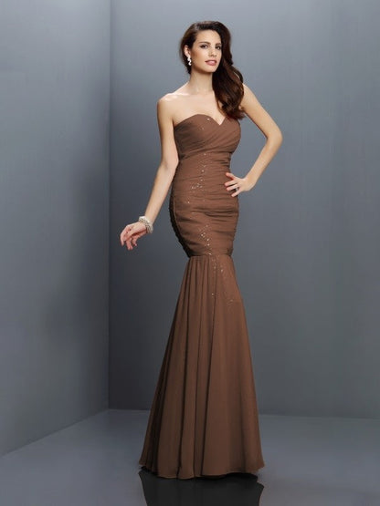 Mermaid Gorgeous Sweetheart Pleats Sleeveless Long Chiffon Bridesmaid Dresses