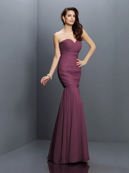 Mermaid Gorgeous Sweetheart Pleats Sleeveless Long Chiffon Bridesmaid Dresses