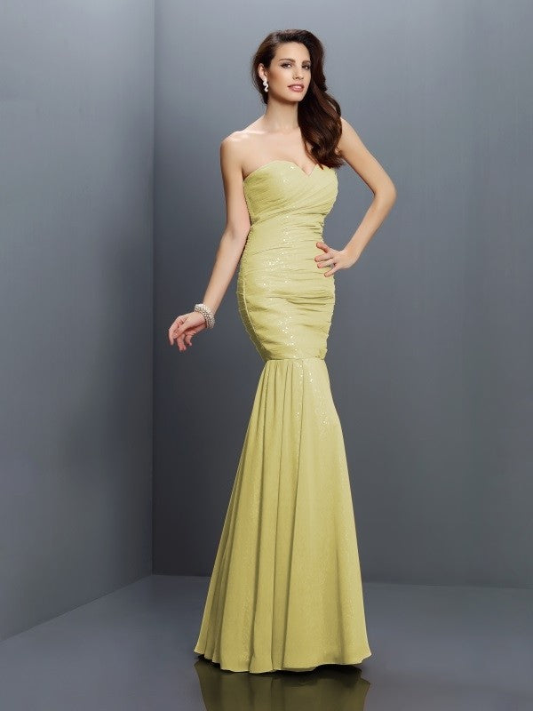 Mermaid Gorgeous Sweetheart Pleats Sleeveless Long Chiffon Bridesmaid Dresses