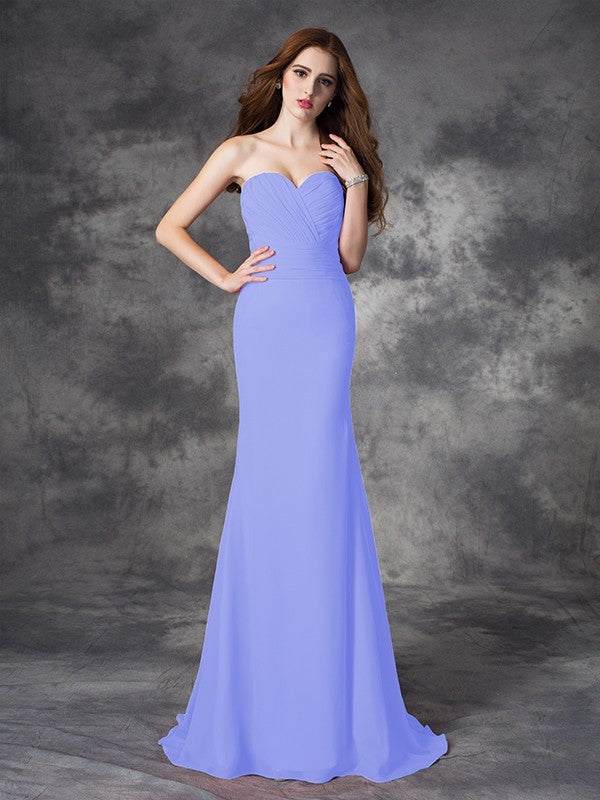 Mermaid Gorgeous Sweetheart Ruched Sleeveless Long Chiffon Bridesmaid Dresses