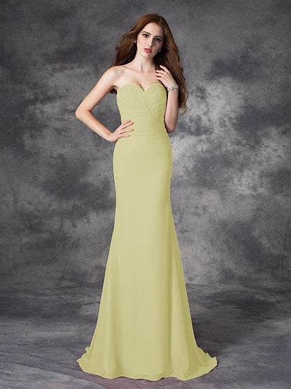 Mermaid Gorgeous Sweetheart Ruched Sleeveless Long Chiffon Bridesmaid Dresses