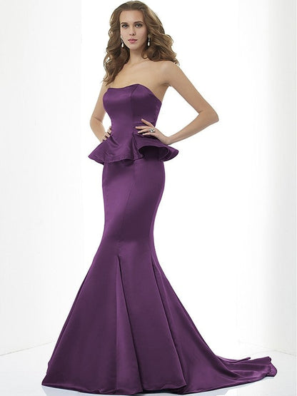 Mermaid Gorgeous Sweetheart Sleeveless Long Satin Bridesmaid Dresses