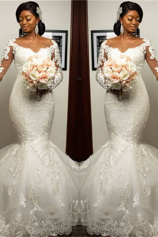 Mermaid Lace Appliques Wedding Dresses with Sleeves Modern Plus Size Bridal Gowns Onine