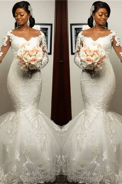 Mermaid Lace Appliques Wedding Dresses with Sleeves Modern Plus Size Bridal Gowns Onine