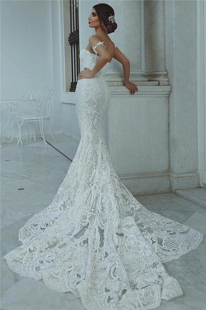 Mermaid Lace Wedding Dress Modern Court Train Sweetheart Bridal Gowns with Sleeve Decorations