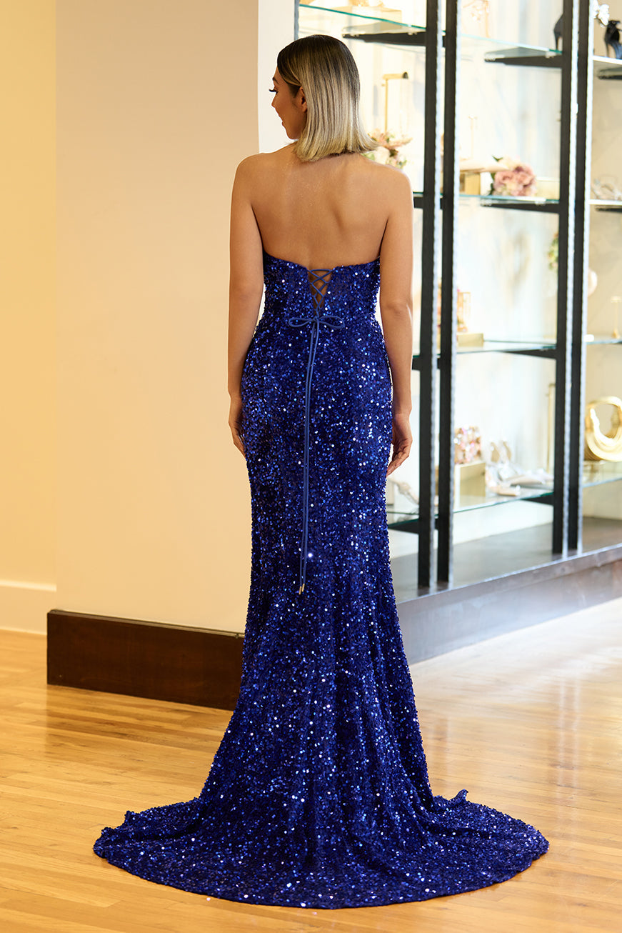 Dahlia |Mermaid Strapless Sequins Long Prom Dress with Slit