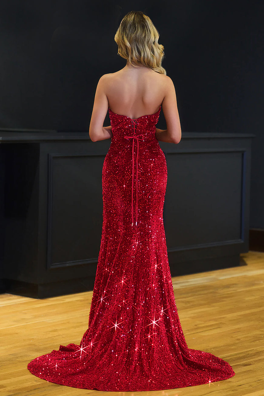 Dahlia |Mermaid Strapless Sequins Long Prom Dress with Slit