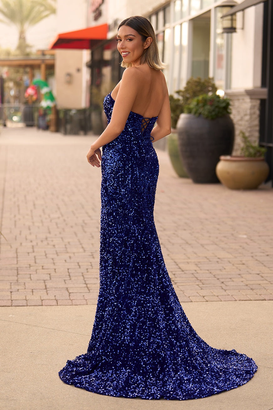 Dahlia |Mermaid Strapless Sequins Long Prom Dress with Slit