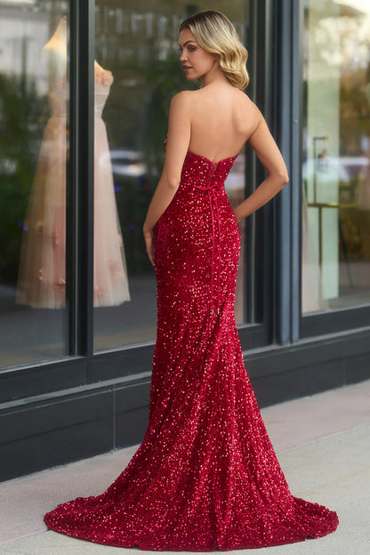 Dahlia |Mermaid Strapless Sequins Long Prom Dress with Slit