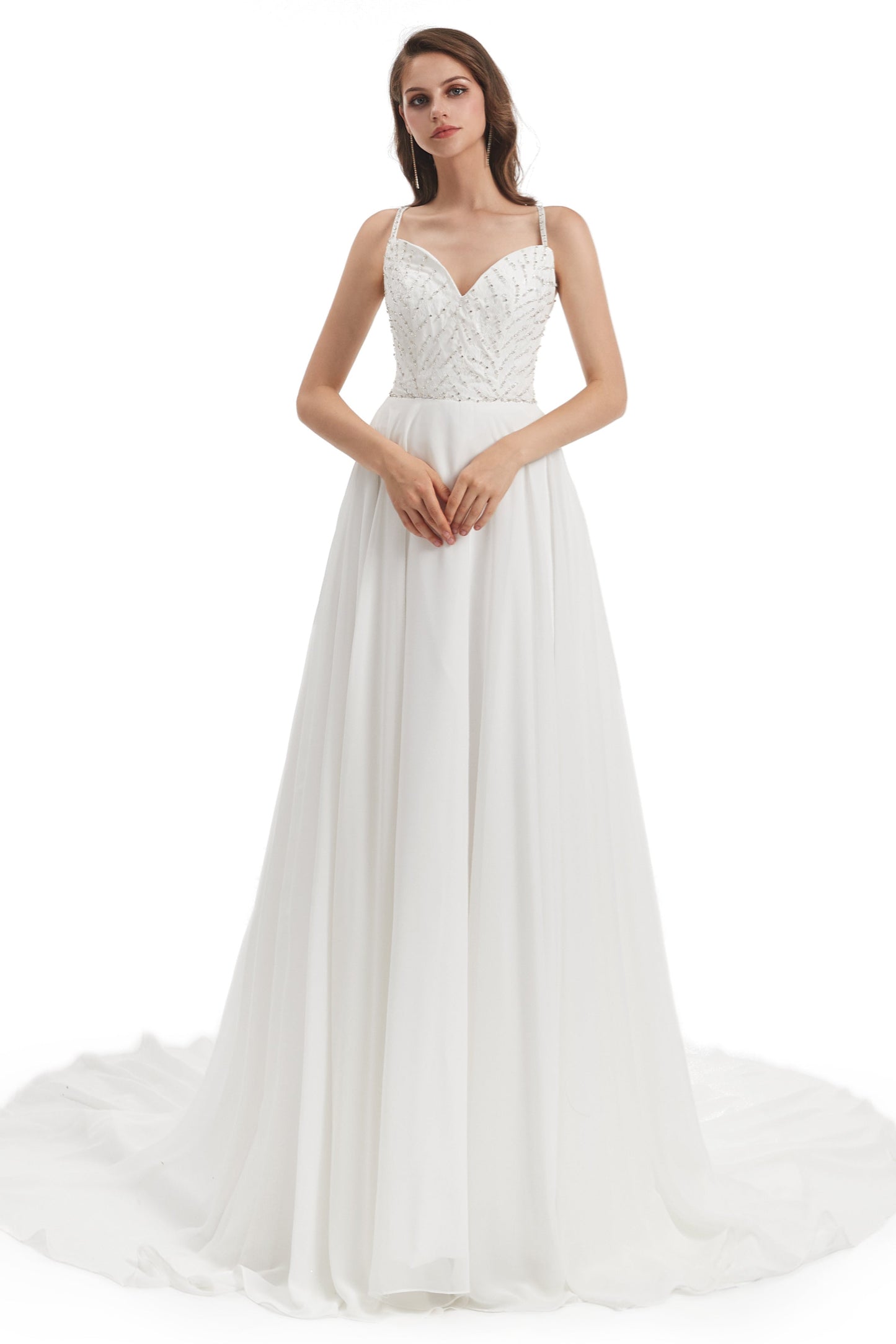 Mermaid Spaghetti strap Beading V-neck Floor-length Sleeveless Backless Wedding Dress