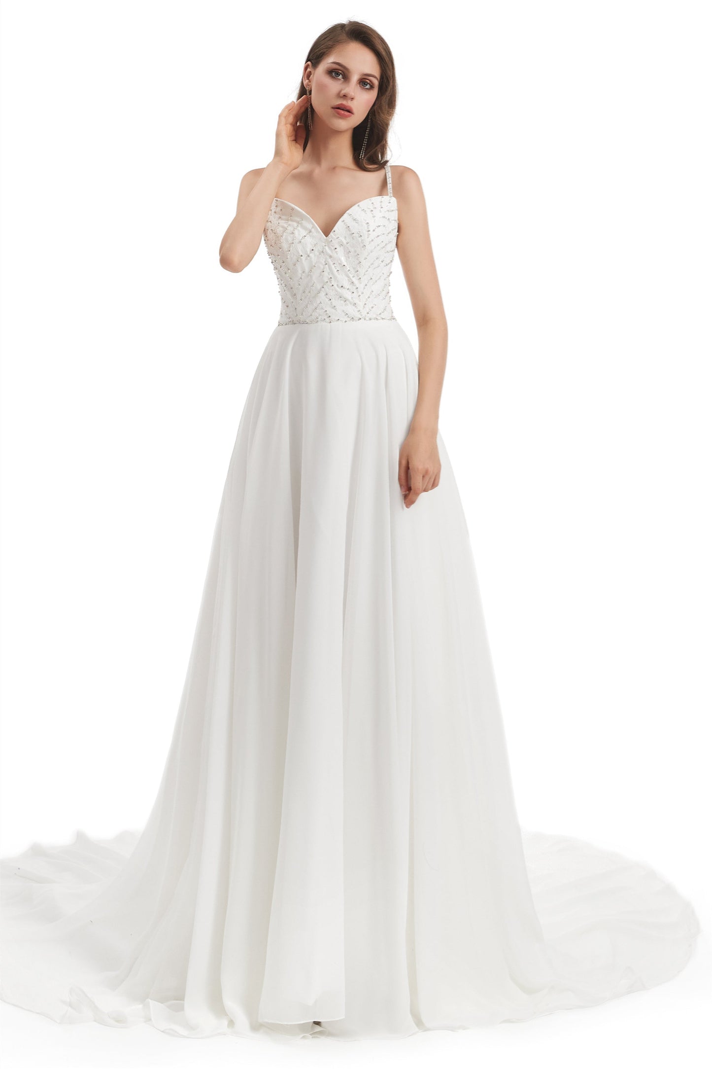 Mermaid Spaghetti strap Beading V-neck Floor-length Sleeveless Backless Wedding Dress