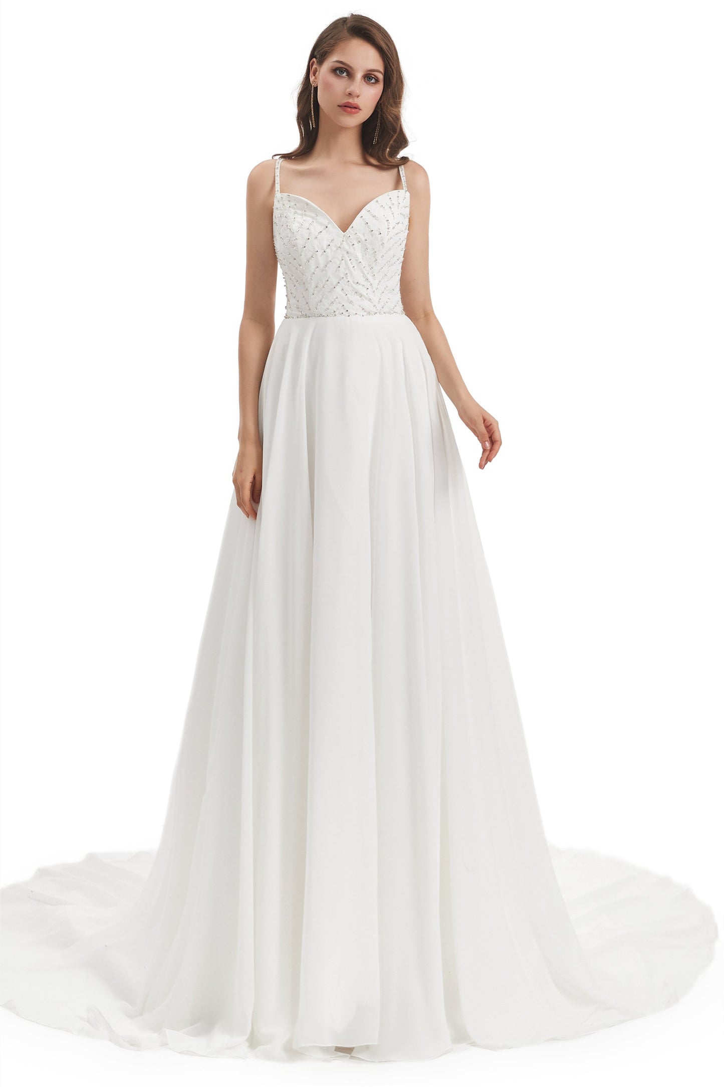 Mermaid Spaghetti strap Beading V-neck Floor-length Sleeveless Backless Wedding Dress