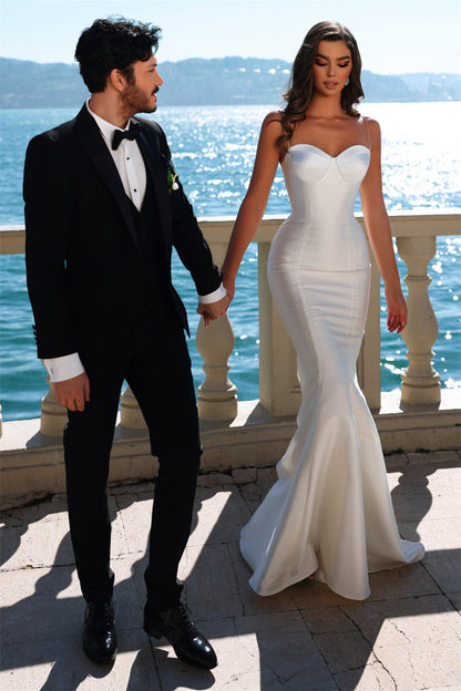 Mermaid Sweetheart Spaghetti strap Floor-length Sleeveless Backless Wedding Dress