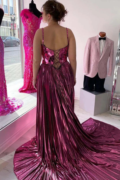 Yesenia | Metallic Off-the-Shoulder Pleated Prom Dress with Broken Mirrors