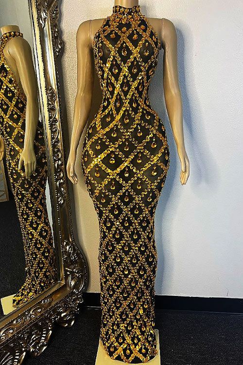 Midnight Gold Rhinestone Dress Set