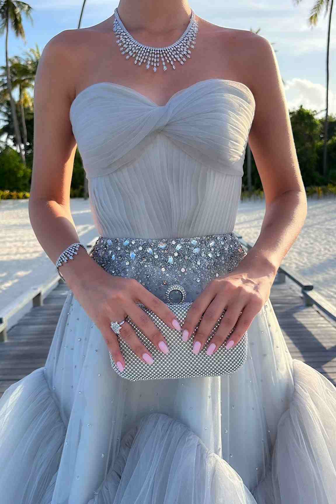 Mika | Strapless A-Line Tulle Long Prom Dress With Beading