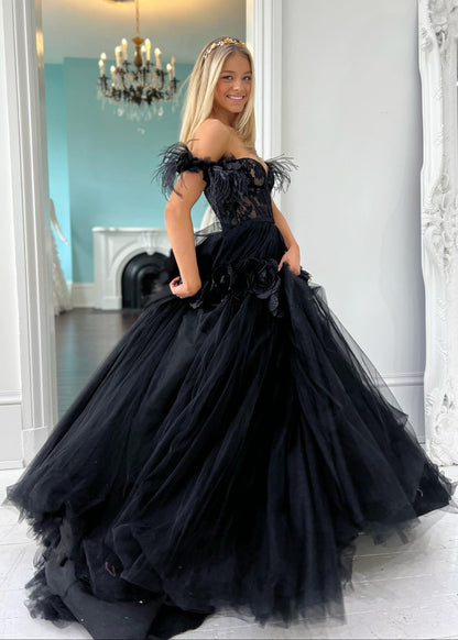 Cali |Princess A-Line Off the Shoulder Lace Tulle Prom Dress