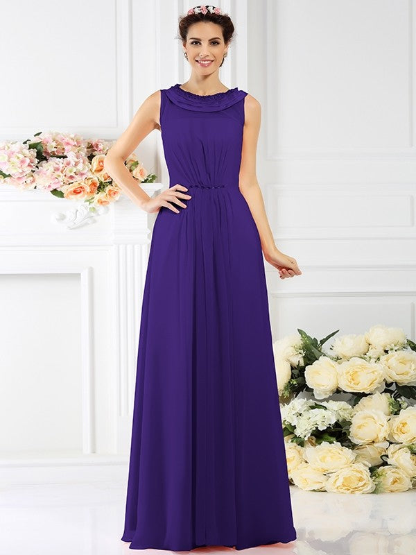 Modern Bateau Beading Sleeveless Long Chiffon Bridesmaid Dresses