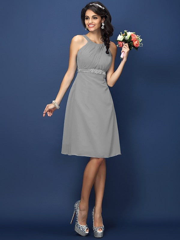 Modern Bateau Sash/Ribbon/Belt Sleeveless Short Chiffon Bridesmaid Dresses