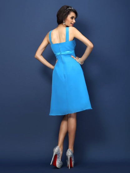 Modern Bateau Sash/Ribbon/Belt Sleeveless Short Chiffon Bridesmaid Dresses