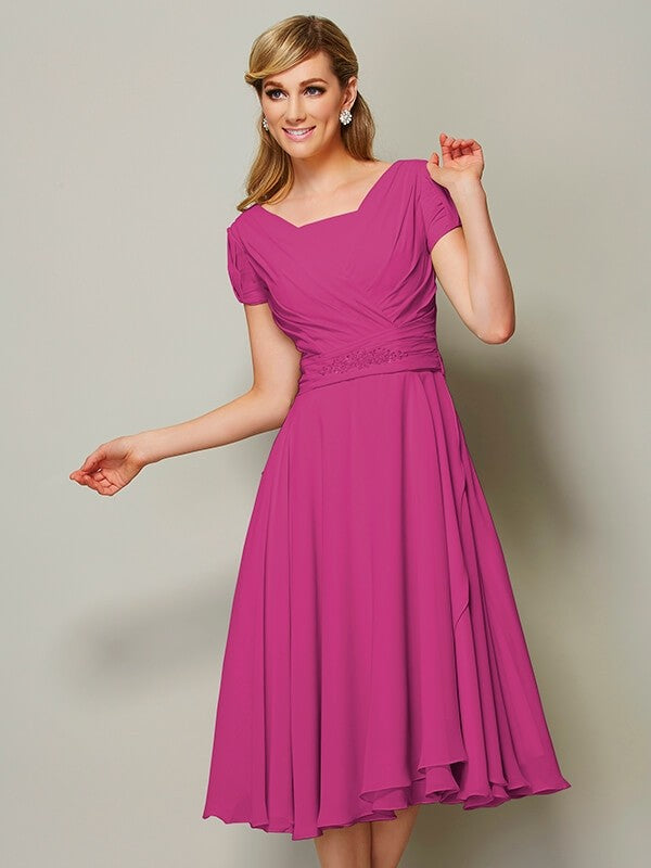 Modern Bateau Short Sleeves Ruffles Short Chiffon Bridesmaid Dresses