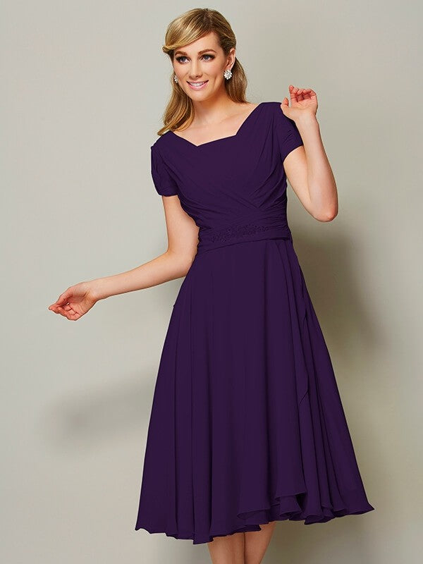 Modern Bateau Short Sleeves Ruffles Short Chiffon Bridesmaid Dresses