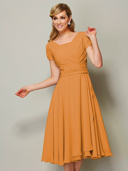 Modern Bateau Short Sleeves Ruffles Short Chiffon Bridesmaid Dresses