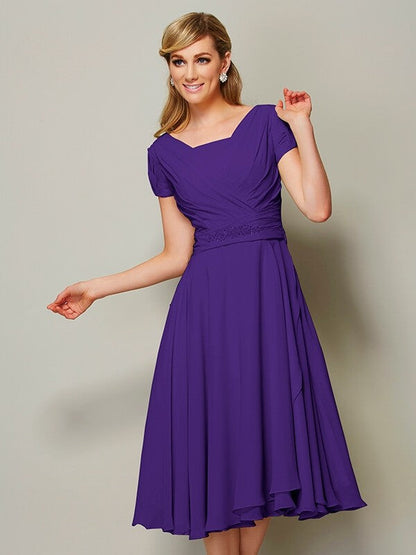 Modern Bateau Short Sleeves Ruffles Short Chiffon Bridesmaid Dresses