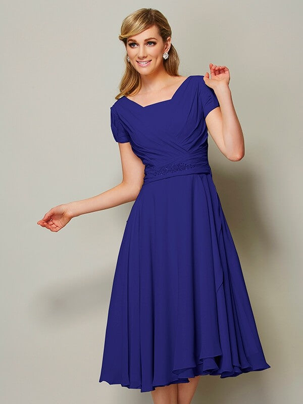 Modern Bateau Short Sleeves Ruffles Short Chiffon Bridesmaid Dresses