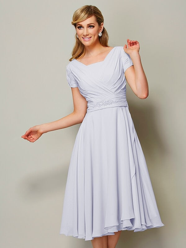 Modern Bateau Short Sleeves Ruffles Short Chiffon Bridesmaid Dresses