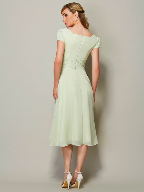 Modern Bateau Short Sleeves Ruffles Short Chiffon Bridesmaid Dresses