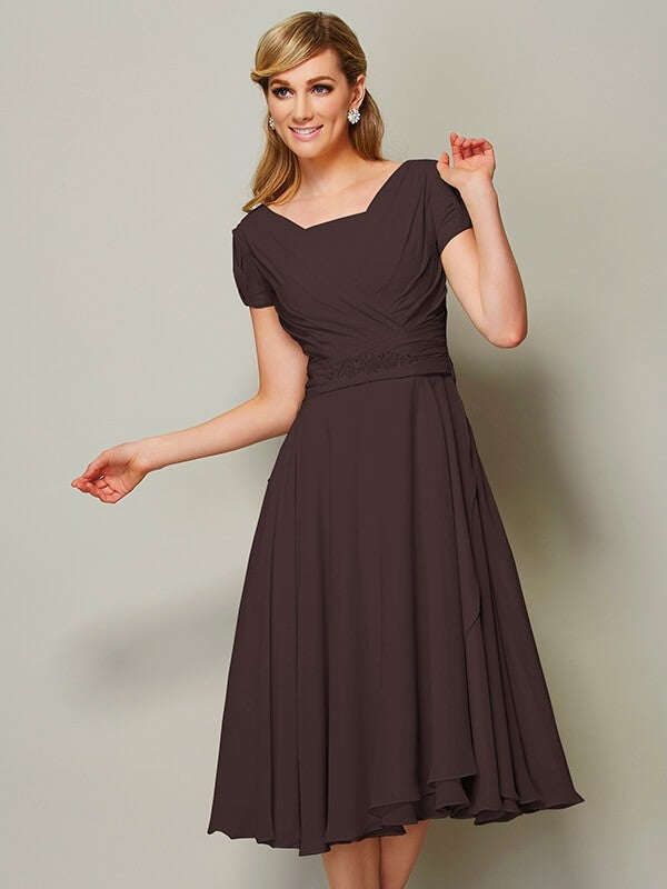 Modern Bateau Short Sleeves Ruffles Short Chiffon Bridesmaid Dresses