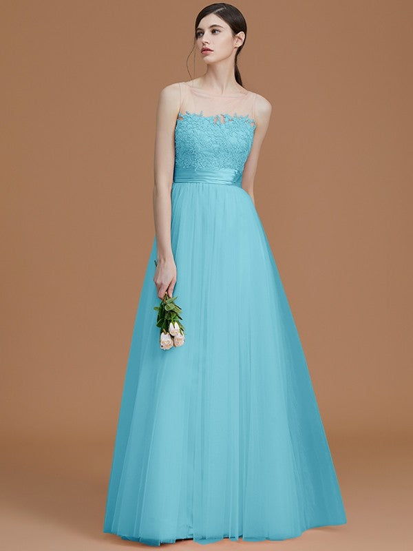 Modern Bateau Sleeveless Applique Tulle Bridesmaid Dresses