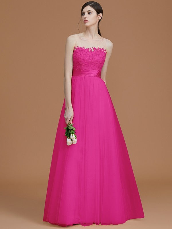 Modern Bateau Sleeveless Applique Tulle Bridesmaid Dresses