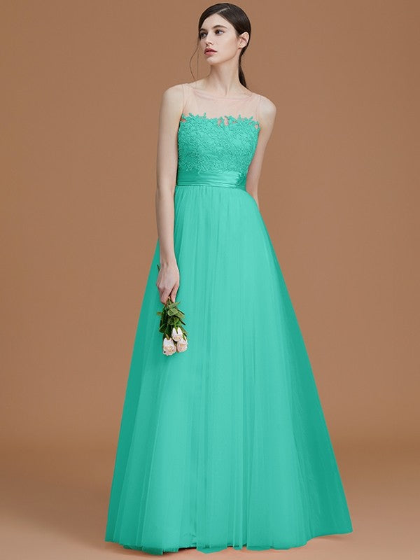 Modern Bateau Sleeveless Applique Tulle Bridesmaid Dresses