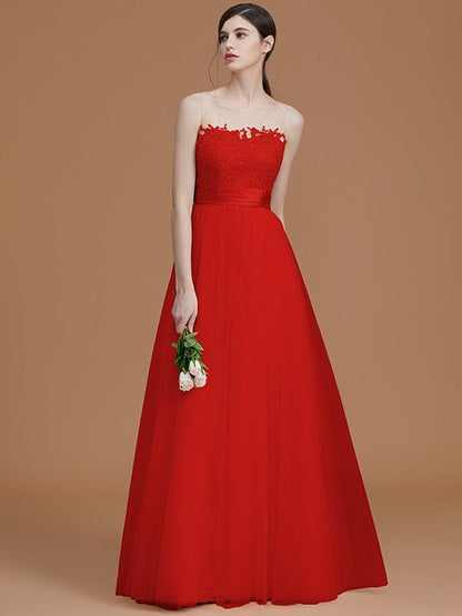 Modern Bateau Sleeveless Applique Tulle Bridesmaid Dresses