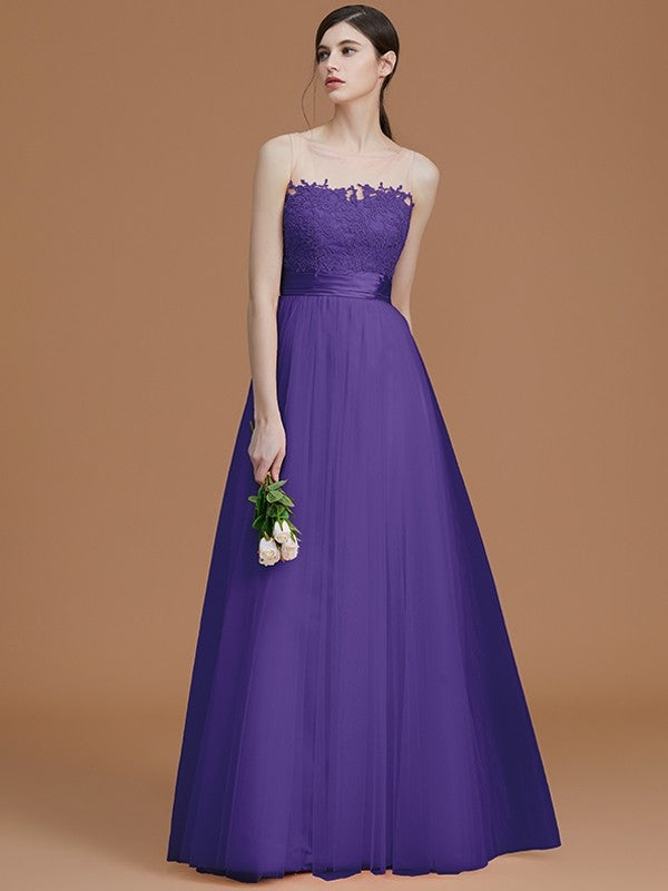 Modern Bateau Sleeveless Applique Tulle Bridesmaid Dresses